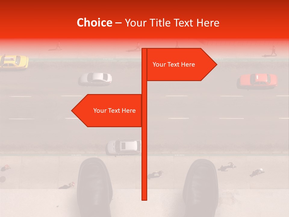Shoes Of A Businessman Hanging Over A Ledge Of A Tall Building With Cars And People Down Below PowerPoint Template