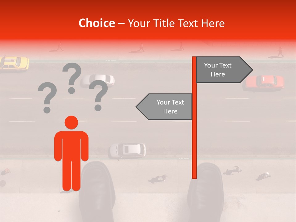 Shoes Of A Businessman Hanging Over A Ledge Of A Tall Building With Cars And People Down Below PowerPoint Template