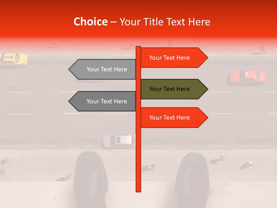 Shoes Of A Businessman Hanging Over A Ledge Of A Tall Building With Cars And People Down Below PowerPoint Template