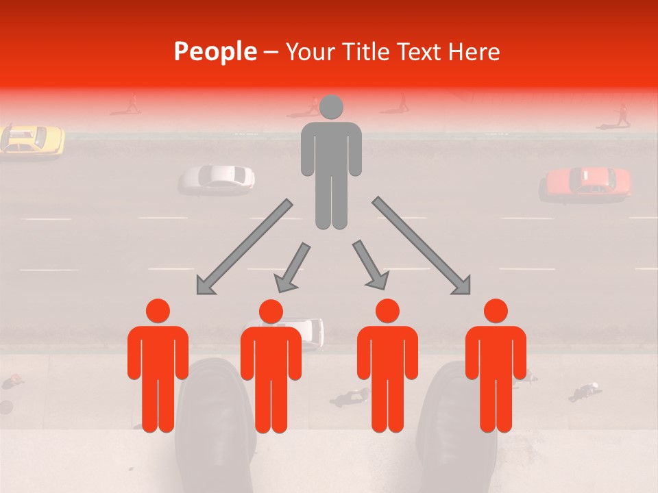 Shoes Of A Businessman Hanging Over A Ledge Of A Tall Building With Cars And People Down Below PowerPoint Template