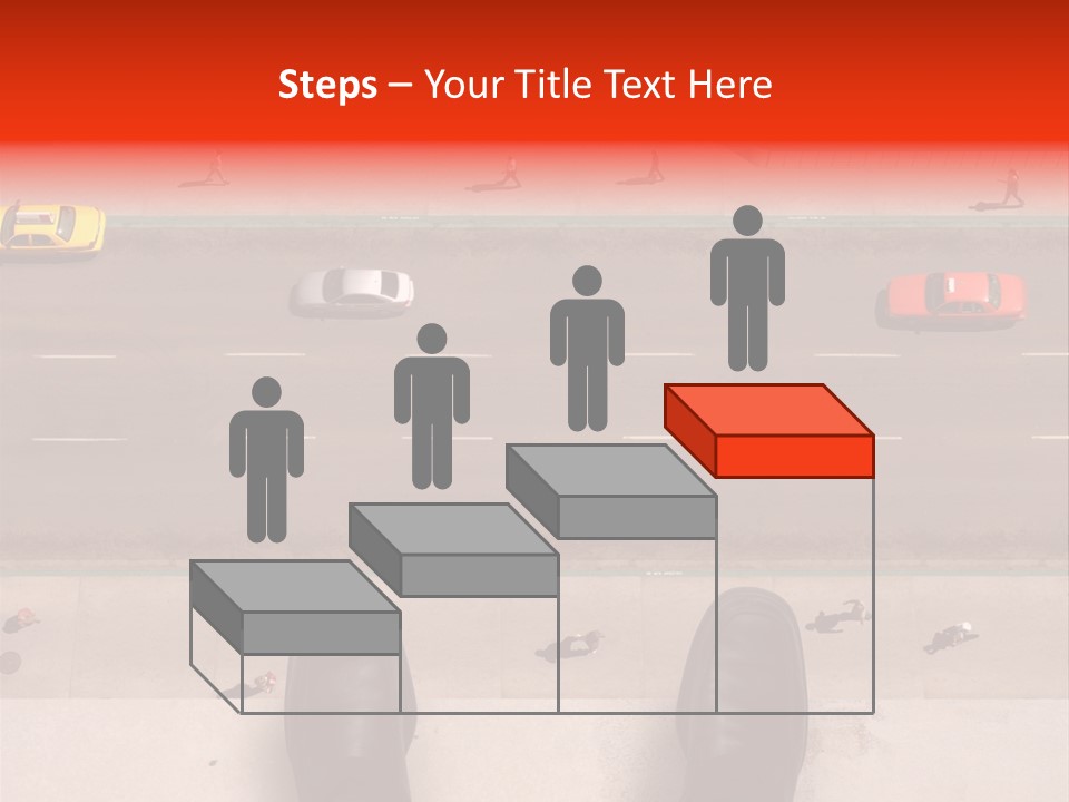 Shoes Of A Businessman Hanging Over A Ledge Of A Tall Building With Cars And People Down Below PowerPoint Template