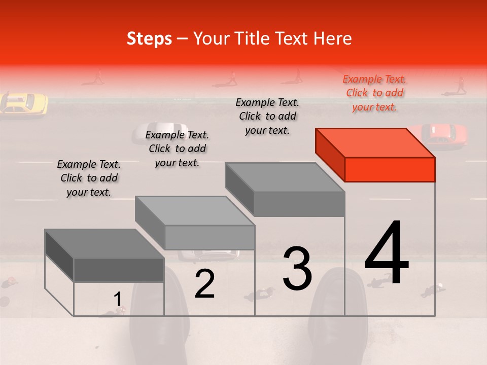 Shoes Of A Businessman Hanging Over A Ledge Of A Tall Building With Cars And People Down Below PowerPoint Template