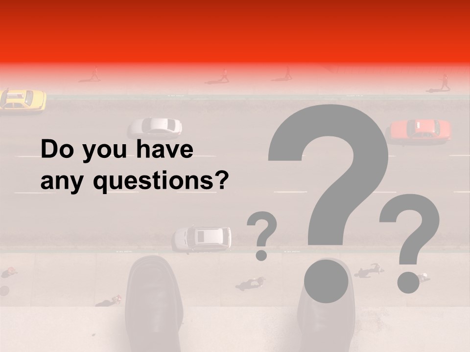 Shoes Of A Businessman Hanging Over A Ledge Of A Tall Building With Cars And People Down Below PowerPoint Template