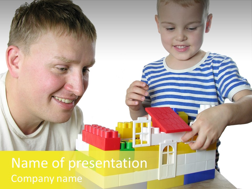 Father With Son Build House PowerPoint Template