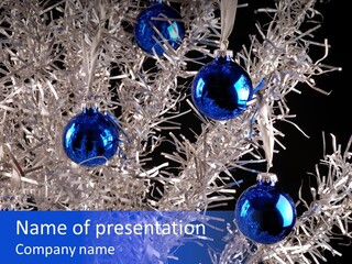 Vintage Aluminum Christmas Tree With Blue Ornaments PowerPoint Template