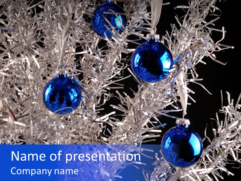 Vintage Aluminum Christmas Tree With Blue Ornaments PowerPoint Template