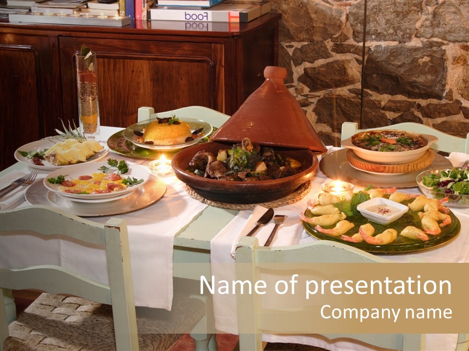 Table With Food In A Restaurant PowerPoint Template