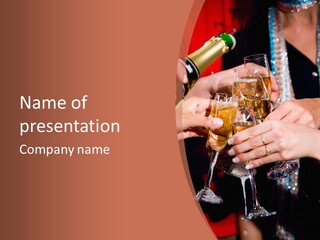 Photo Of A Champagne Pouring Into The Glasses PowerPoint Template