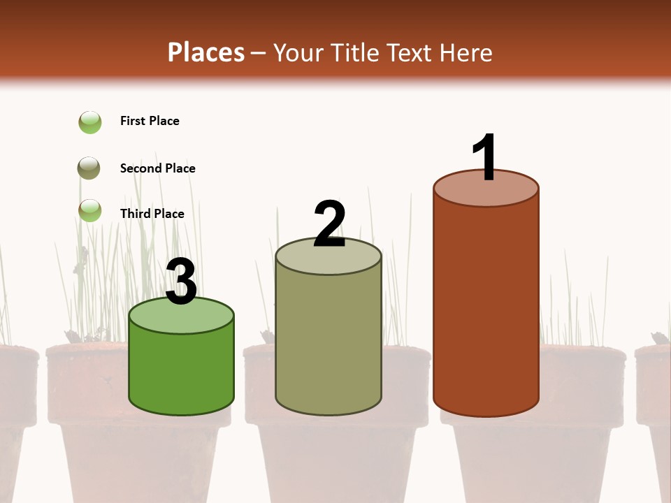 A Row Of Pots With Grass Growing Out Of Them PowerPoint Template