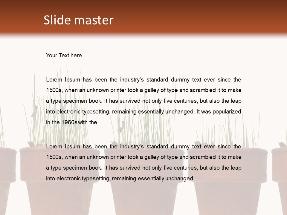 A Row Of Pots With Grass Growing Out Of Them PowerPoint Template