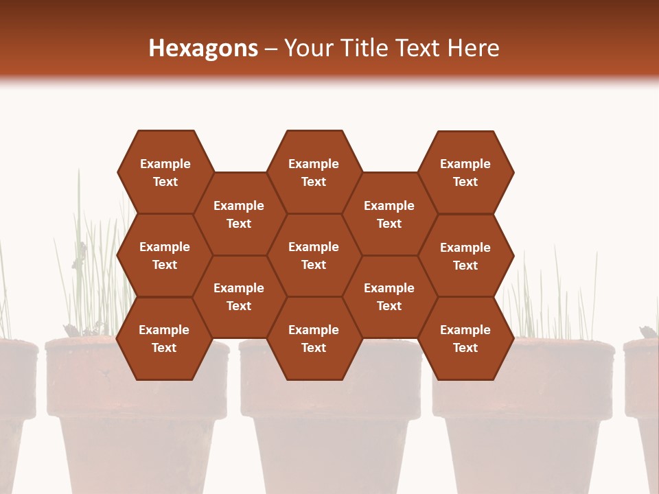 A Row Of Pots With Grass Growing Out Of Them PowerPoint Template