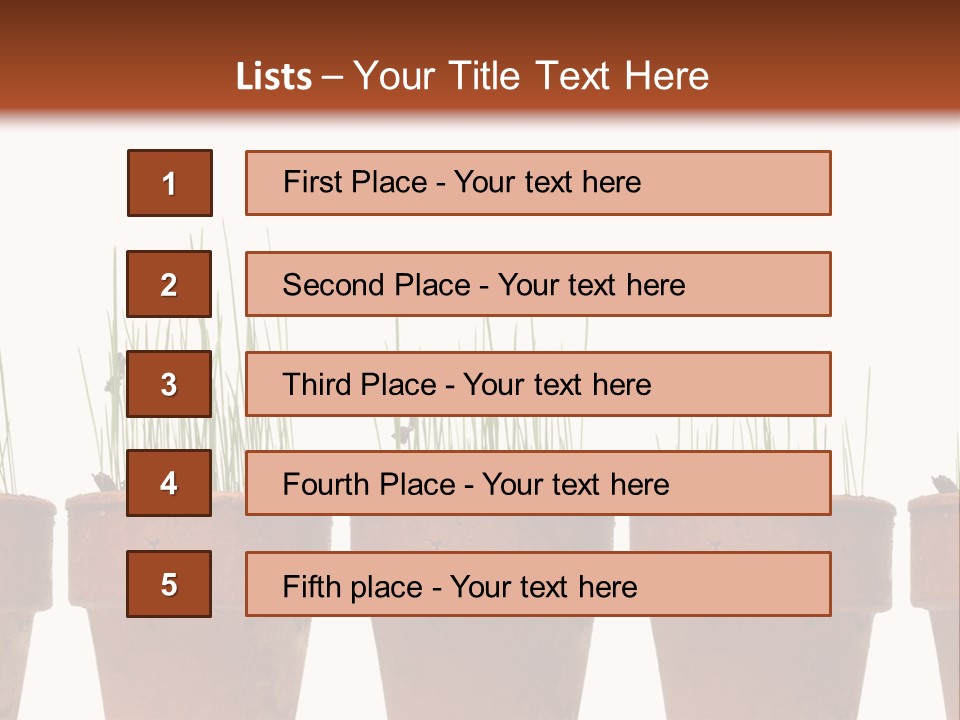 A Row Of Pots With Grass Growing Out Of Them PowerPoint Template