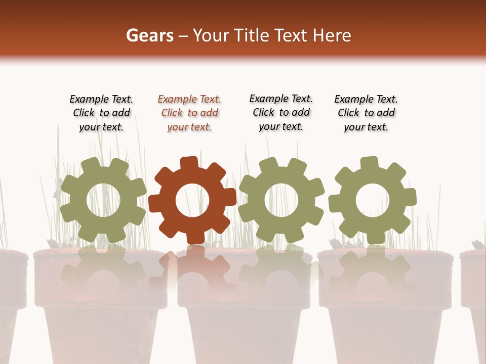 A Row Of Pots With Grass Growing Out Of Them PowerPoint Template