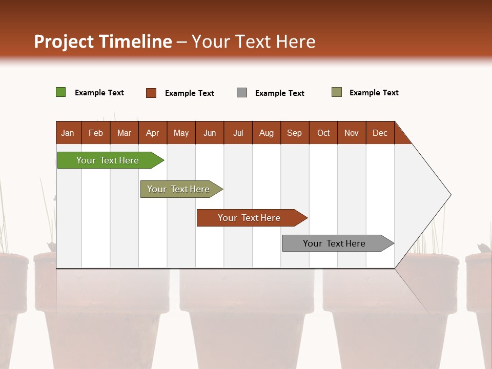 A Row Of Pots With Grass Growing Out Of Them PowerPoint Template