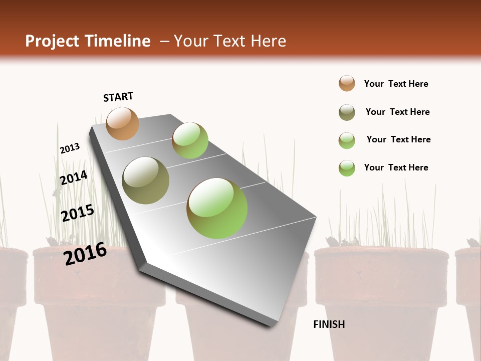 A Row Of Pots With Grass Growing Out Of Them PowerPoint Template