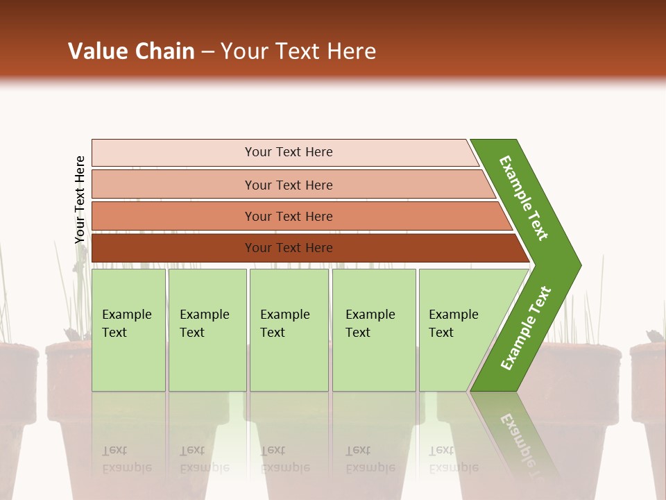 A Row Of Pots With Grass Growing Out Of Them PowerPoint Template