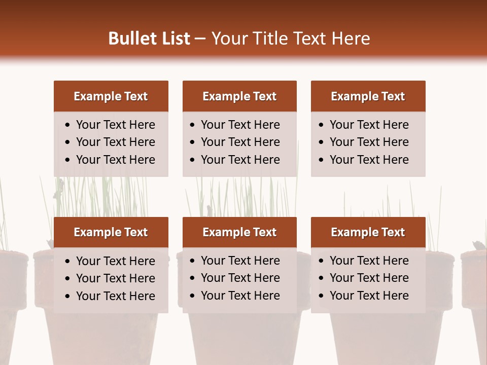 A Row Of Pots With Grass Growing Out Of Them PowerPoint Template