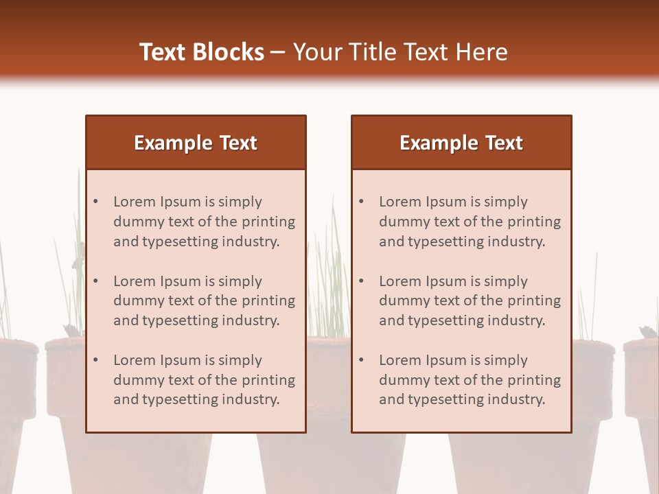 A Row Of Pots With Grass Growing Out Of Them PowerPoint Template