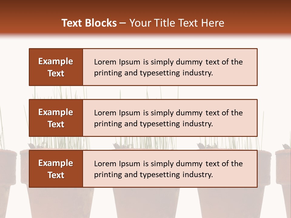 A Row Of Pots With Grass Growing Out Of Them PowerPoint Template