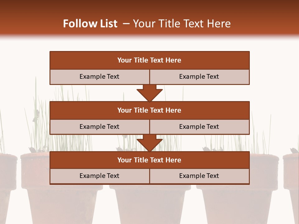 A Row Of Pots With Grass Growing Out Of Them PowerPoint Template