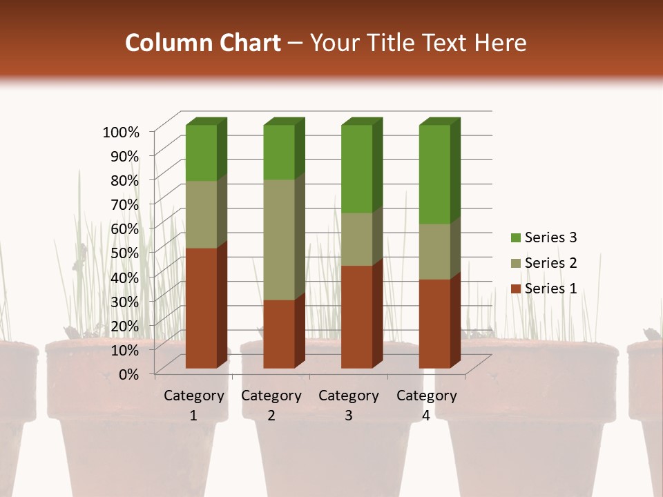 A Row Of Pots With Grass Growing Out Of Them PowerPoint Template
