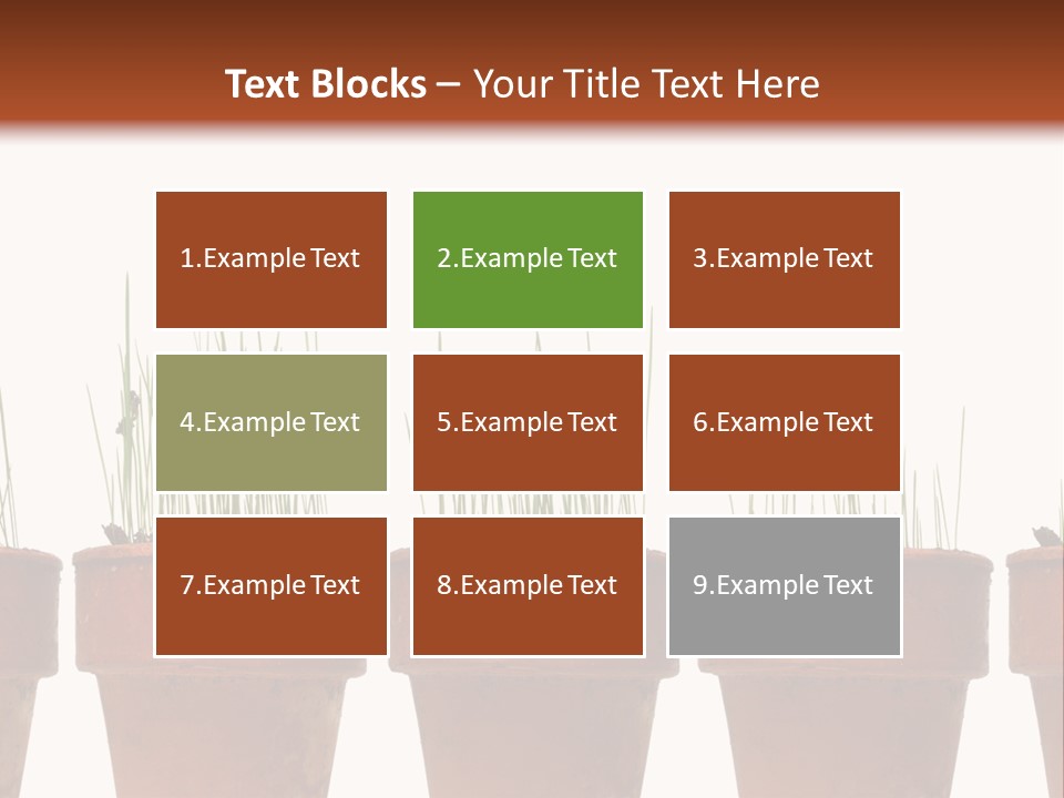 A Row Of Pots With Grass Growing Out Of Them PowerPoint Template