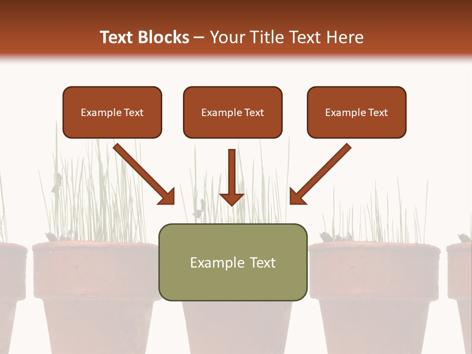 A Row Of Pots With Grass Growing Out Of Them PowerPoint Template