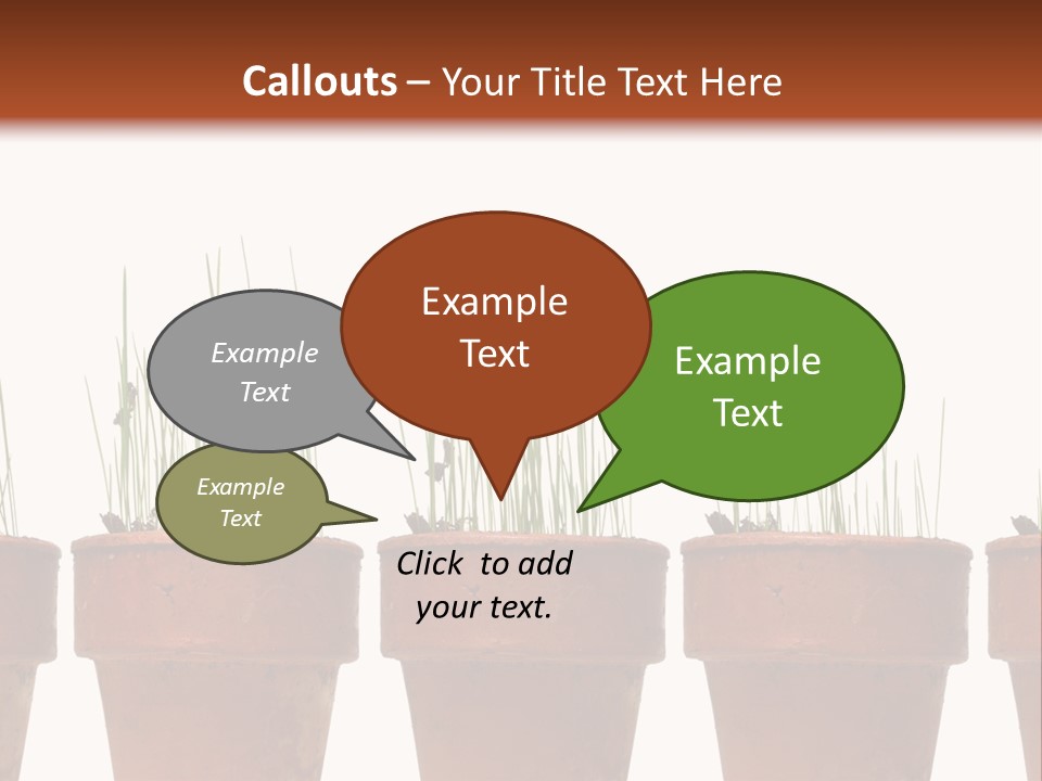 A Row Of Pots With Grass Growing Out Of Them PowerPoint Template
