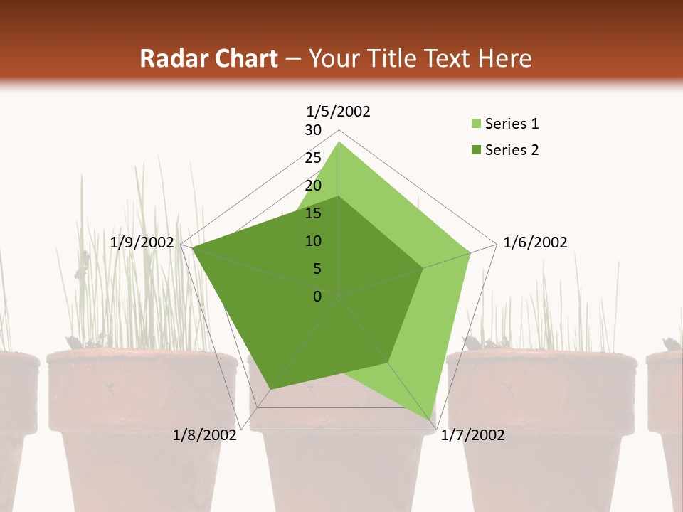 A Row Of Pots With Grass Growing Out Of Them PowerPoint Template