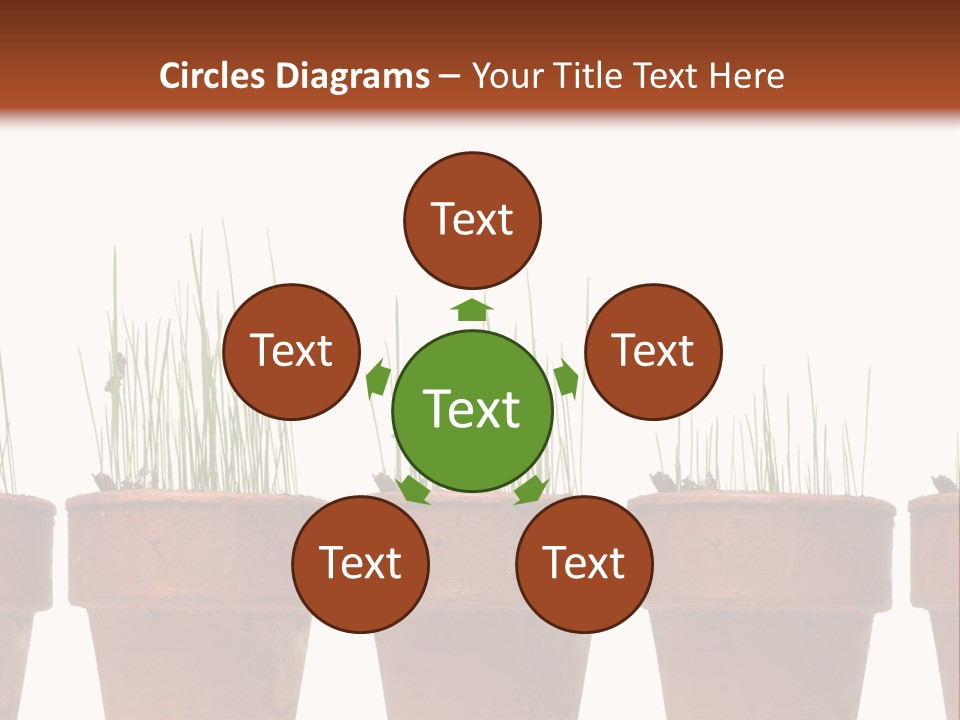 A Row Of Pots With Grass Growing Out Of Them PowerPoint Template