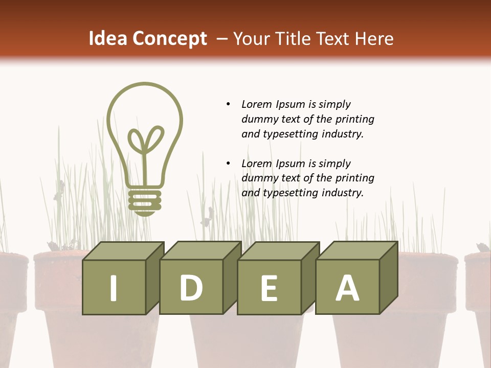 A Row Of Pots With Grass Growing Out Of Them PowerPoint Template