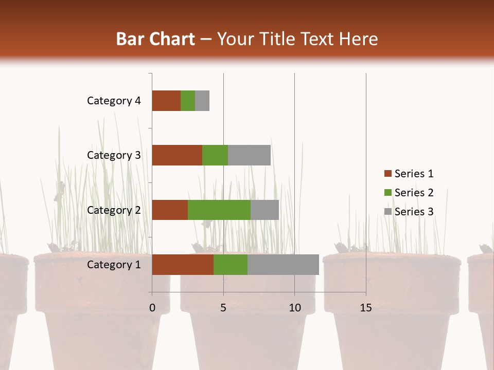 A Row Of Pots With Grass Growing Out Of Them PowerPoint Template