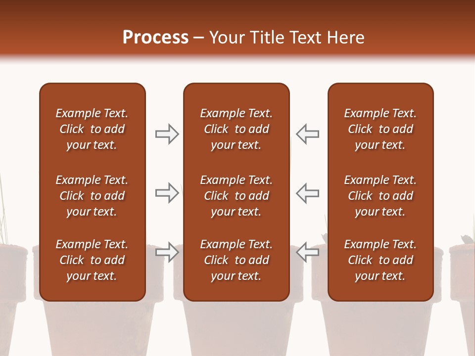 A Row Of Pots With Grass Growing Out Of Them PowerPoint Template