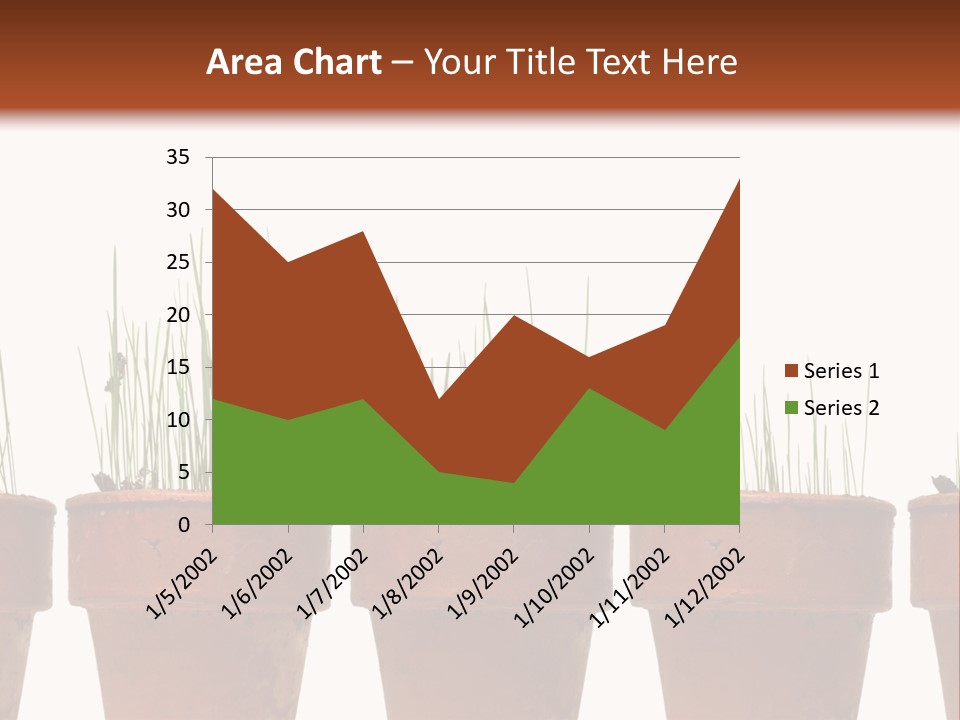 A Row Of Pots With Grass Growing Out Of Them PowerPoint Template