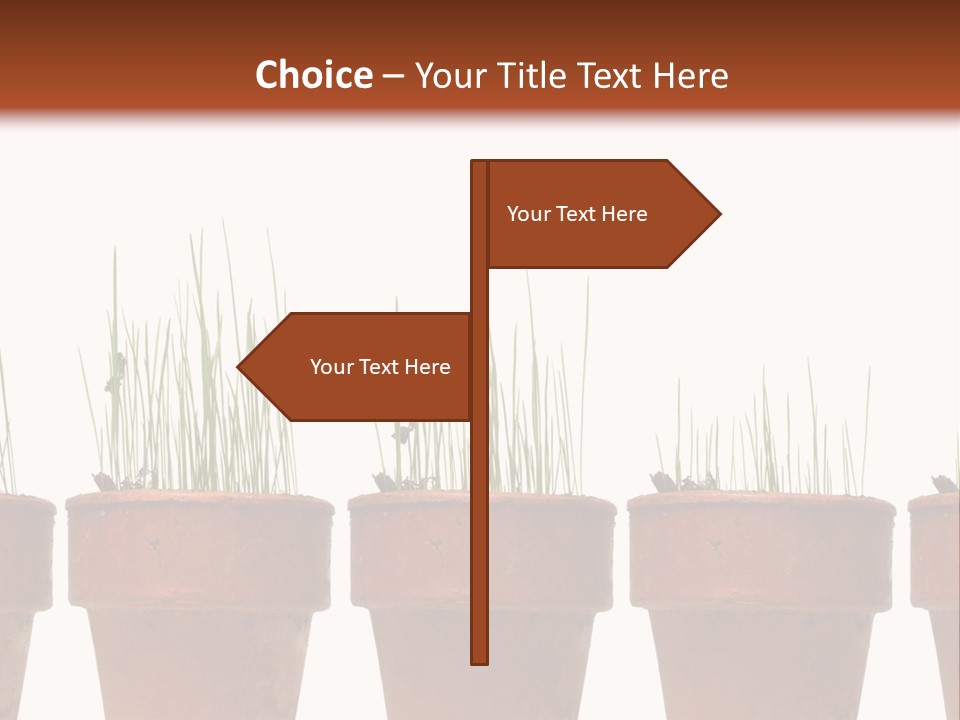A Row Of Pots With Grass Growing Out Of Them PowerPoint Template