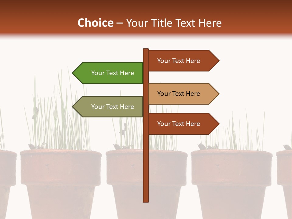 A Row Of Pots With Grass Growing Out Of Them PowerPoint Template