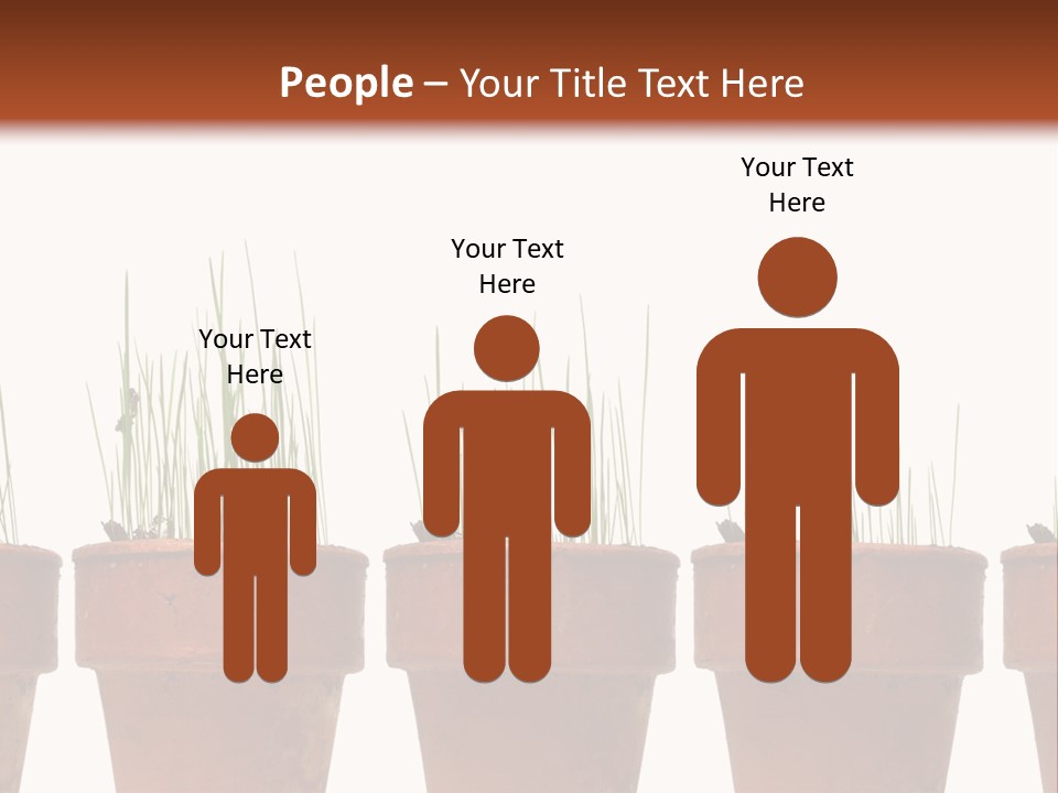 A Row Of Pots With Grass Growing Out Of Them PowerPoint Template
