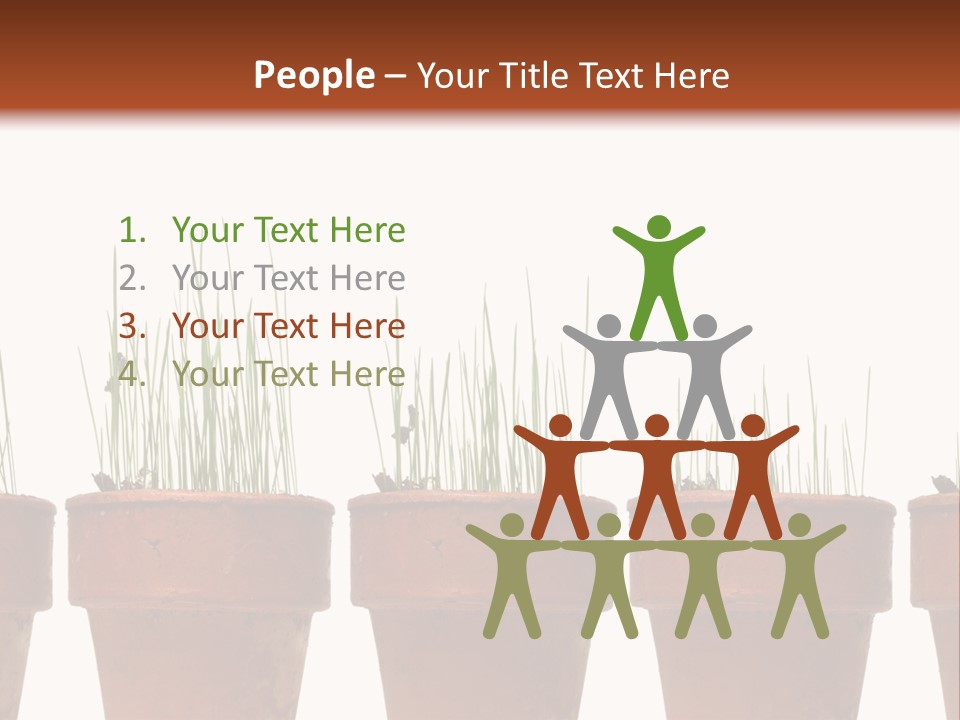 A Row Of Pots With Grass Growing Out Of Them PowerPoint Template