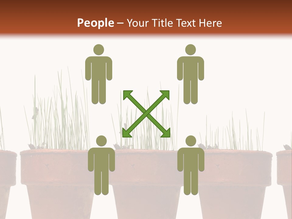 A Row Of Pots With Grass Growing Out Of Them PowerPoint Template