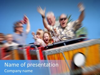 Father And Daughter On Amusement Park Roller Coaster With Zoom Blur PowerPoint Template