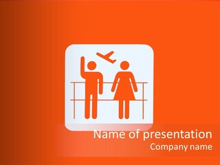 Orange Departing Flights Sign With People PowerPoint Template