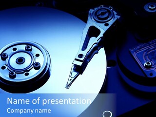 Hard Disk Detail With A Blue Hue To Accentuate The Coldness Of Technology PowerPoint Template