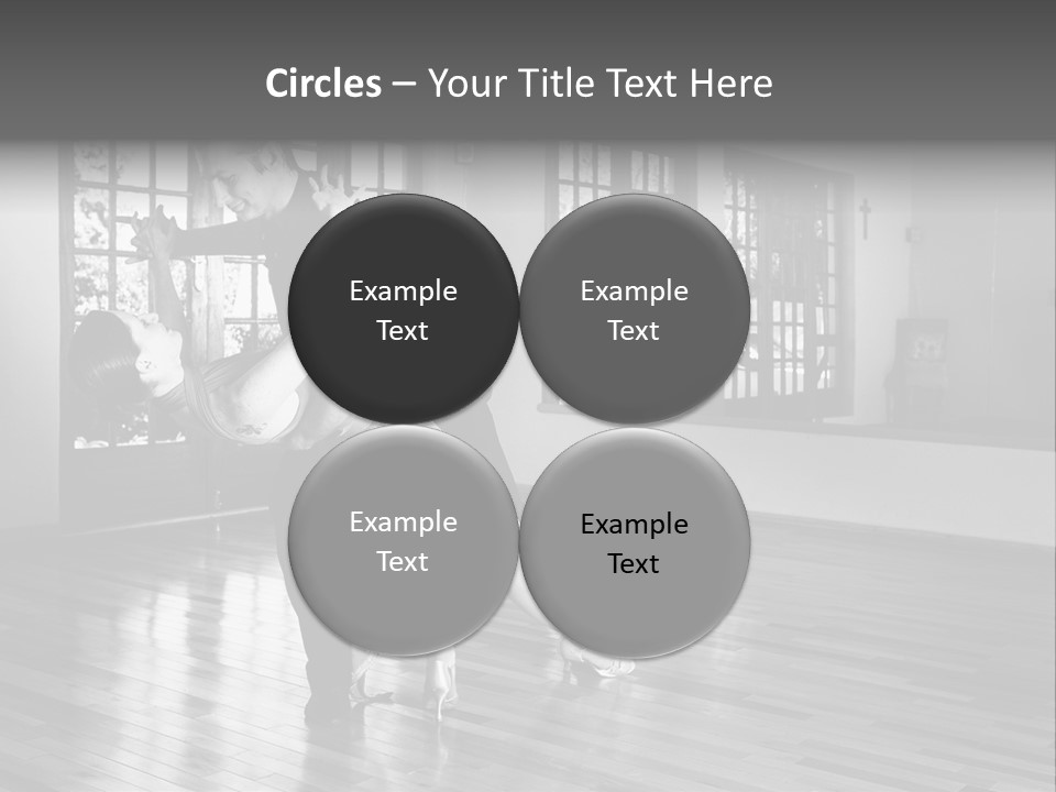 A Young  Couple Dancing And Practicing Ballroom Dancing Together In A Studio - Focus On Woman - Black And White, High Key Effect PowerPoint Template