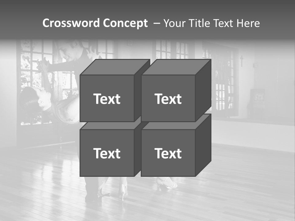 A Young  Couple Dancing And Practicing Ballroom Dancing Together In A Studio - Focus On Woman - Black And White, High Key Effect PowerPoint Template