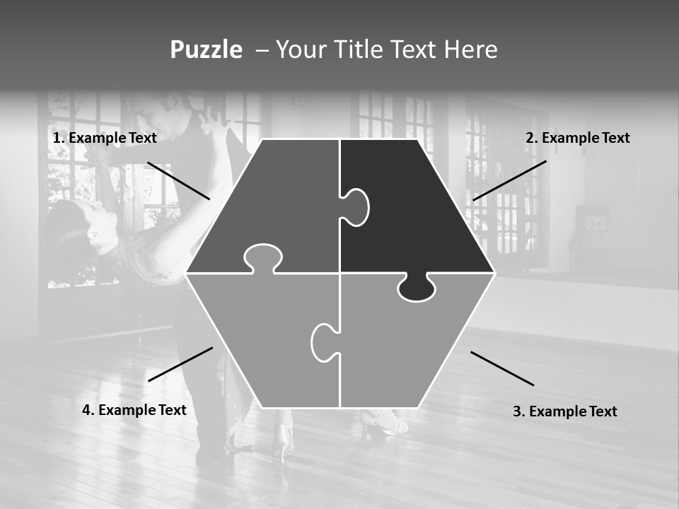 A Young  Couple Dancing And Practicing Ballroom Dancing Together In A Studio - Focus On Woman - Black And White, High Key Effect PowerPoint Template