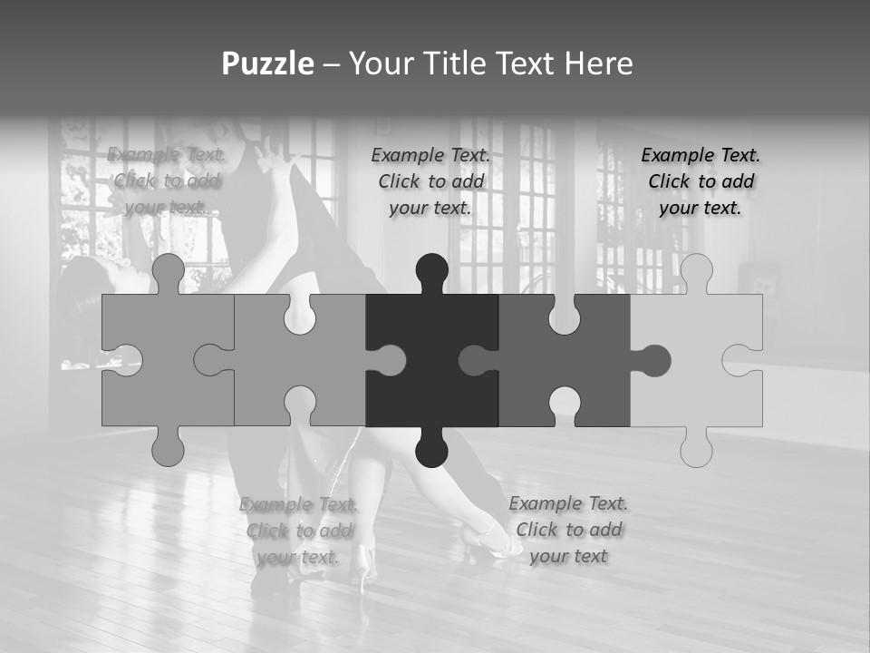 A Young  Couple Dancing And Practicing Ballroom Dancing Together In A Studio - Focus On Woman - Black And White, High Key Effect PowerPoint Template