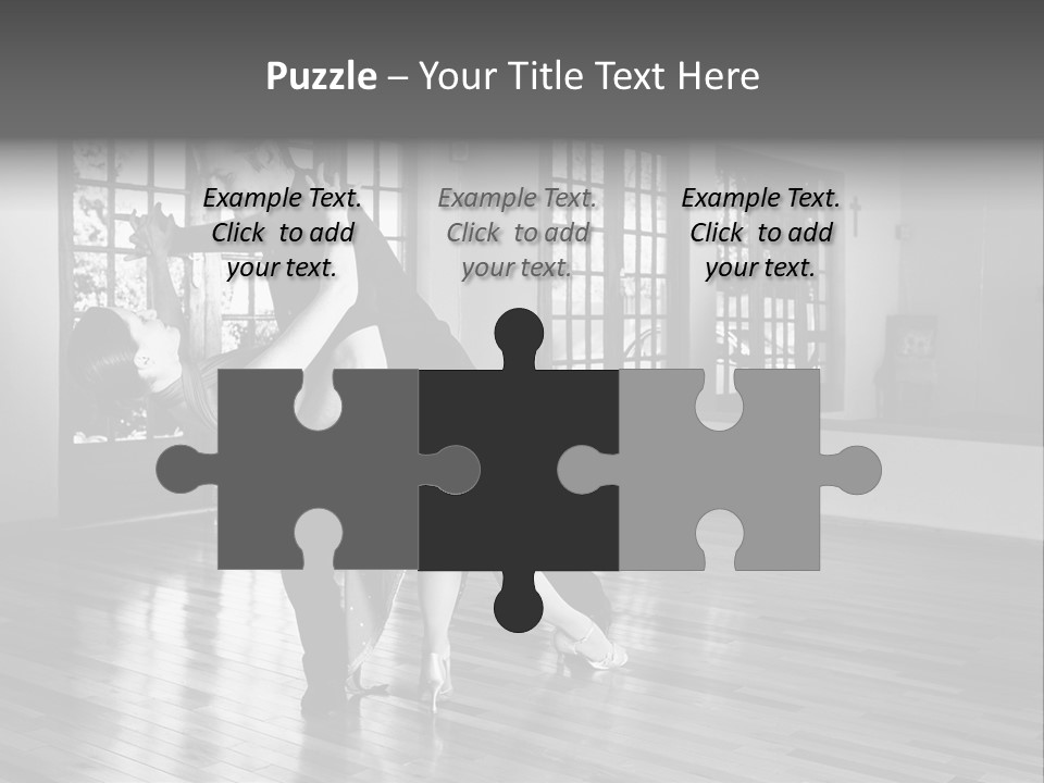 A Young  Couple Dancing And Practicing Ballroom Dancing Together In A Studio - Focus On Woman - Black And White, High Key Effect PowerPoint Template