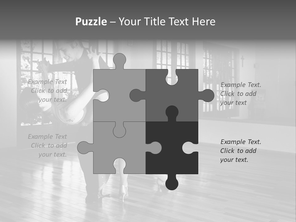 A Young  Couple Dancing And Practicing Ballroom Dancing Together In A Studio - Focus On Woman - Black And White, High Key Effect PowerPoint Template