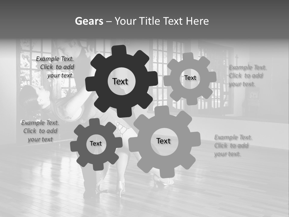 A Young  Couple Dancing And Practicing Ballroom Dancing Together In A Studio - Focus On Woman - Black And White, High Key Effect PowerPoint Template