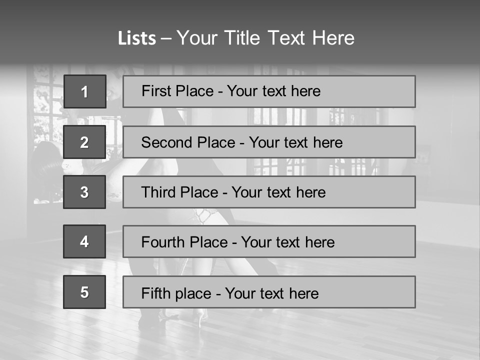 A Young  Couple Dancing And Practicing Ballroom Dancing Together In A Studio - Focus On Woman - Black And White, High Key Effect PowerPoint Template